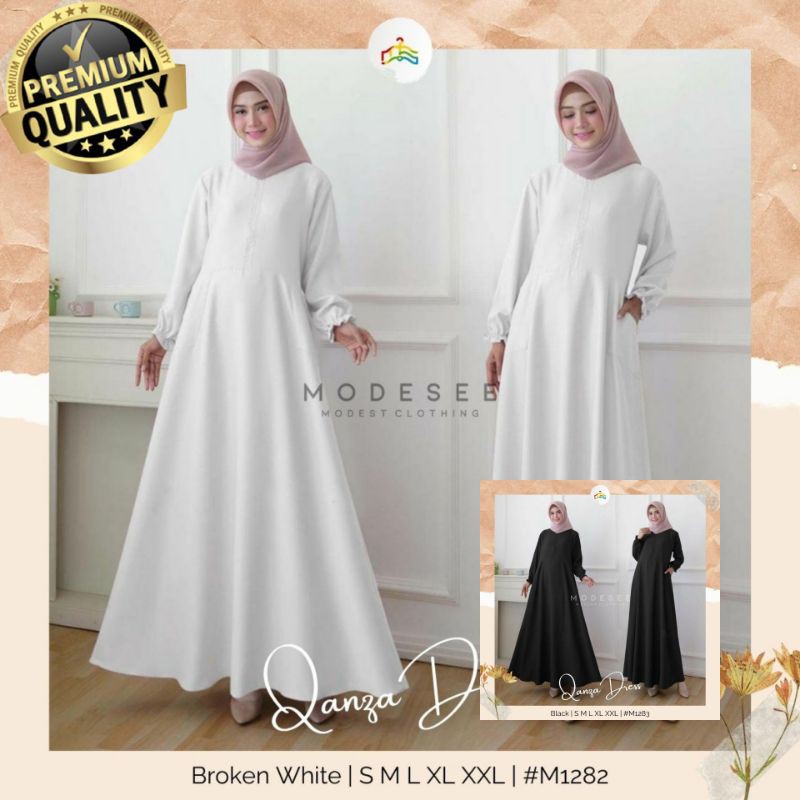 Baju Dress Gamis Syari Wanita Cewek Perempuan Muslim Muslimah Dewasa Putih Hitam Polos Mewah Terbaru