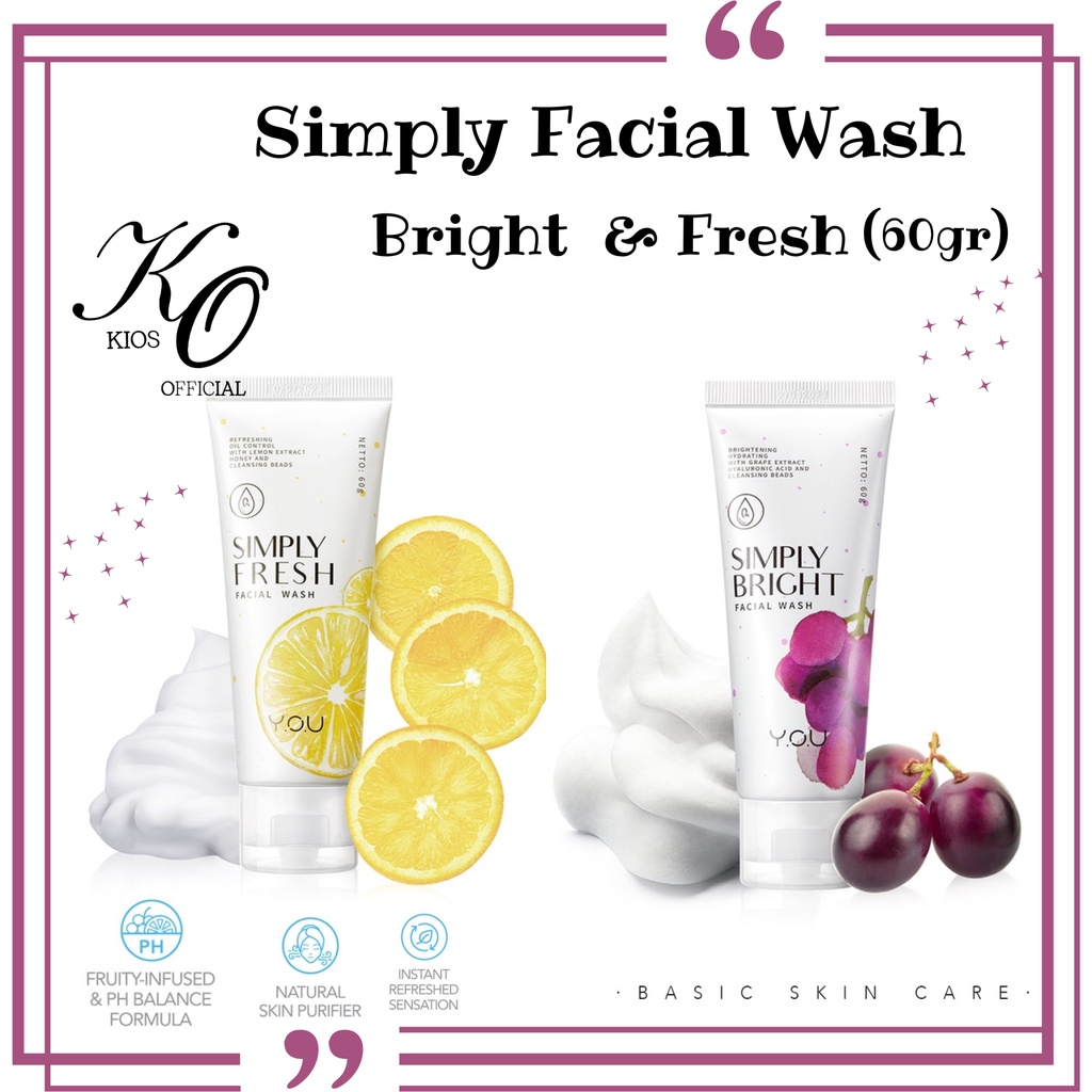 You Basic Skin Care Simply Fresh and Bright Facial Wash 60g &amp; Hy Amino Facial Wash