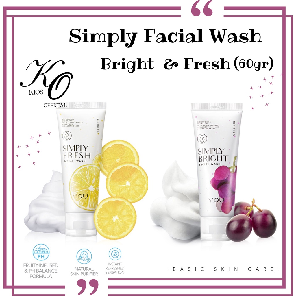 You Basic Skin Care Simply Fresh and Bright Facial Wash 60g &amp; Hy Amino Facial Wash