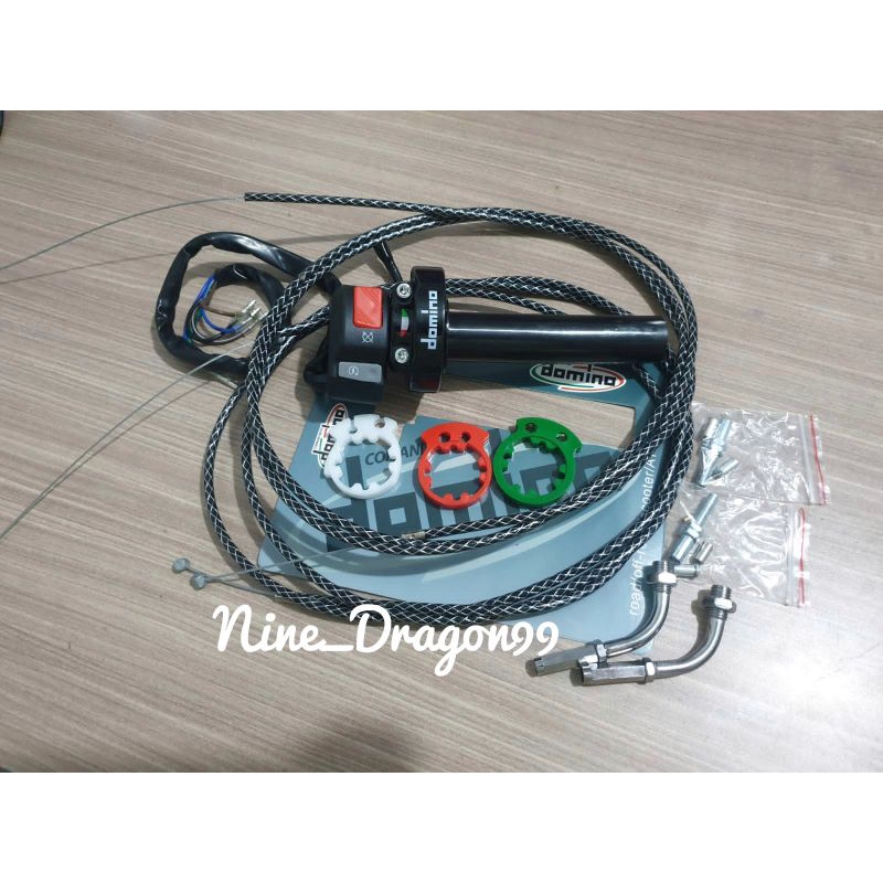 Paket Murah 3in1 Slongsong Gas Spontan Domino + Saklar Starter Model KTC + 2 Pcs Kabel Gas Serat Carbon 210cm Universal