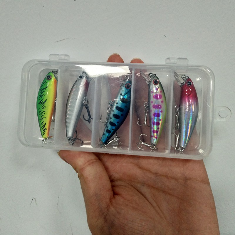 HENGJIA 5pcs Umpan Pancing Ikan Minnow Imitasi 55mm 6.6g Artificial Fishing Lure with Free Grid Box