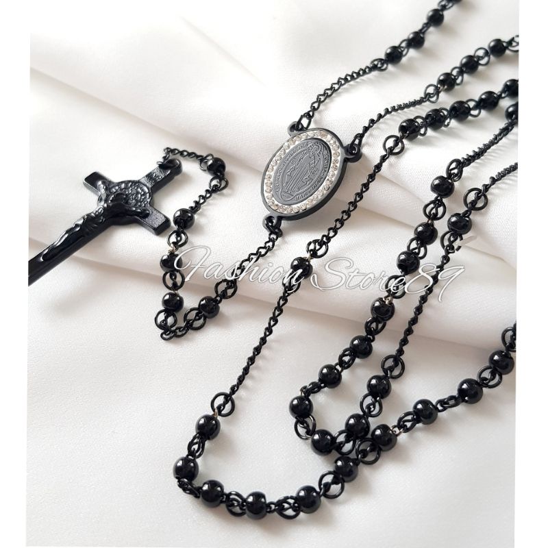 New Kalung Rosario black kalung rosario titanium hitam import Kalung Doa Rosario Bunda Maria Black Titanium Antikarat Impor