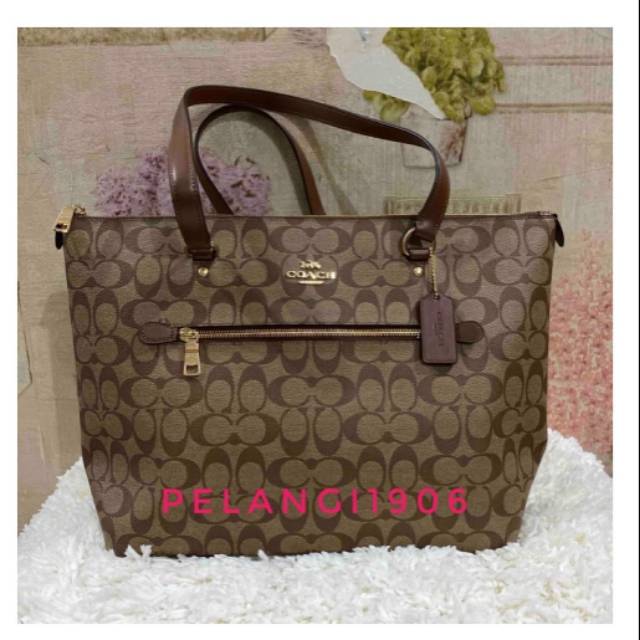 Tas Coach Gallery Tote Sign Khaki Saddle2 f79609