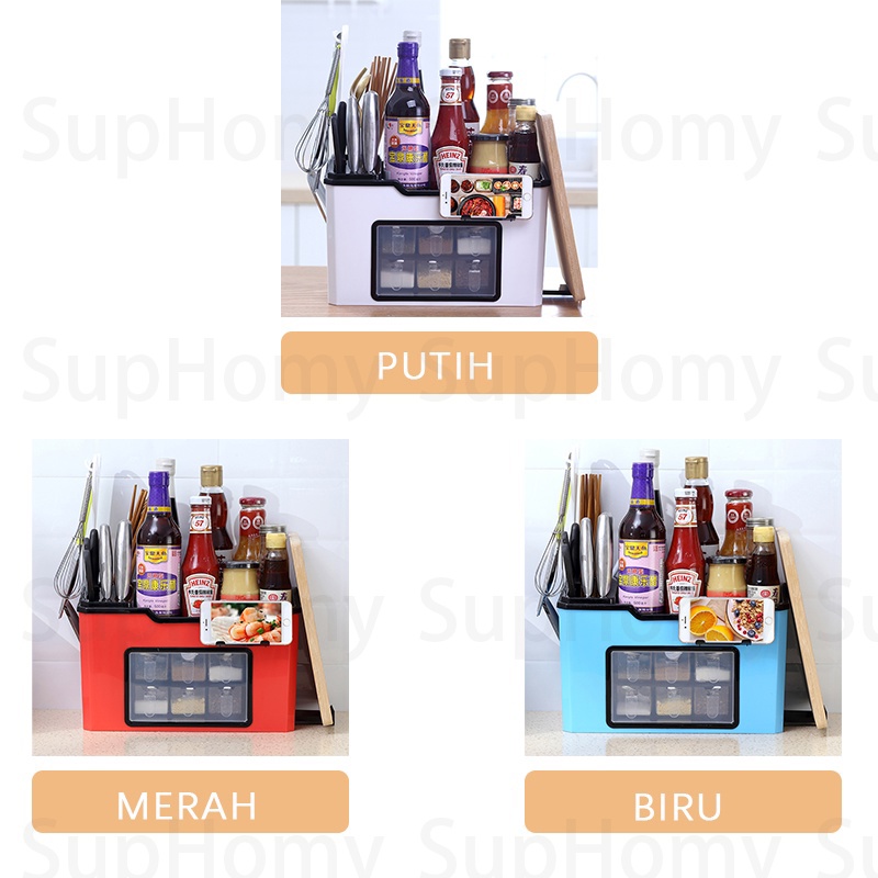 Rak Bumbu Dapur Serbaguna Kitchen Shelf Rak Dapur Laci Bumbu Dapur 6 laci dengan sendok dengan penutup