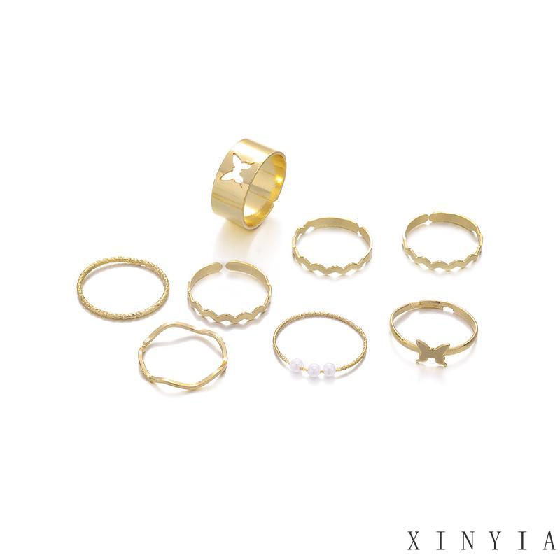 8pcs Cincin Model Terbuka Adjustable Desain Kupu-Kupu Gelombang