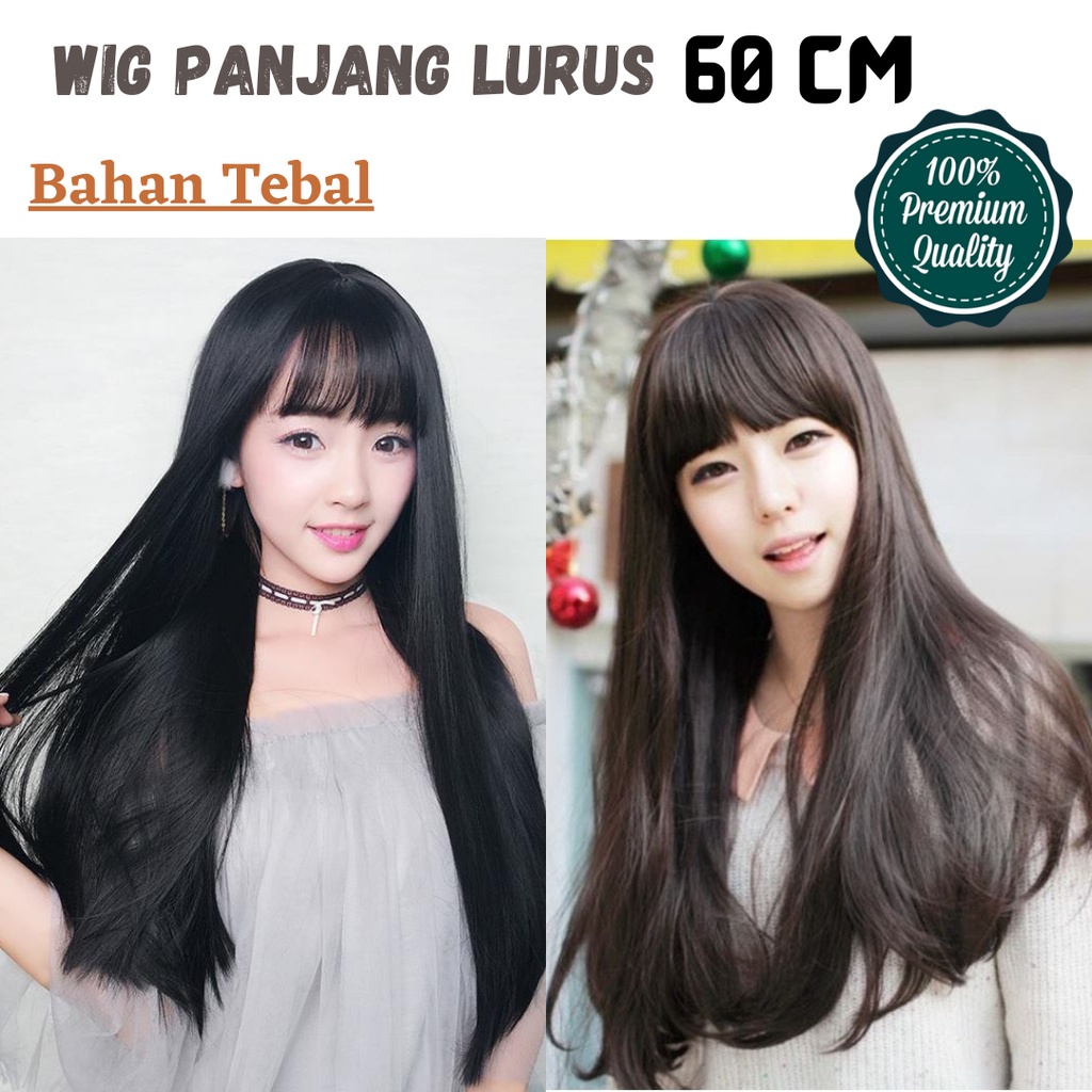 Wig Lurus Panjang Full Lace / Rambut Palsu Perempuan Dewasa Hair Extension Long Straight Poni Depan C1 F697