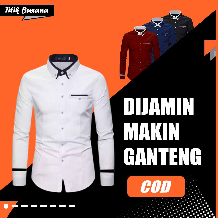 Titik Busana Kemeja Lengan Panjang Pria Renal Polos Slim Fit Body Fit Hem Pria Casual Baju Atasan Co