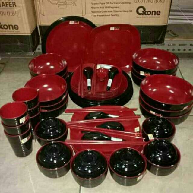 Set melamin 66 pcs Golden dragon peralatan makan set family gelas mangkok piring sendok