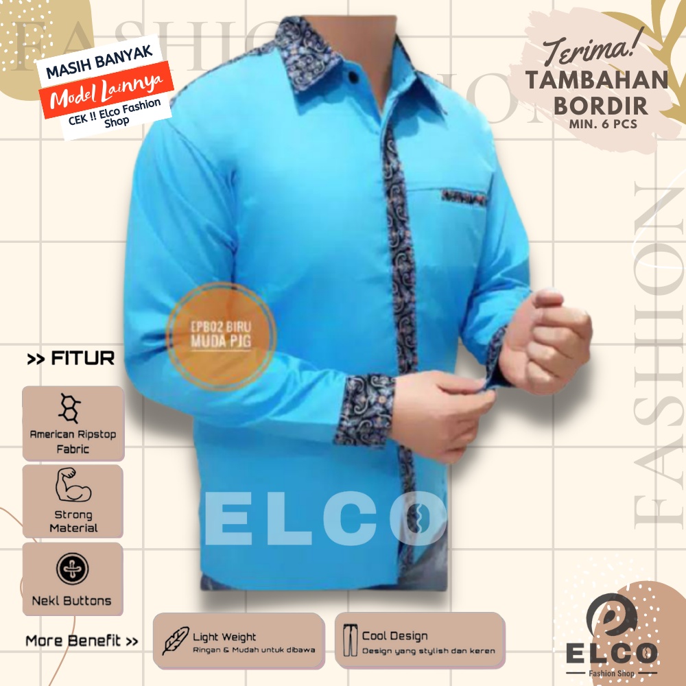 Seragam baju kerja biru list batik  kemeja pdh kemeja pria drill lengan panjang kemeja atasan kantor