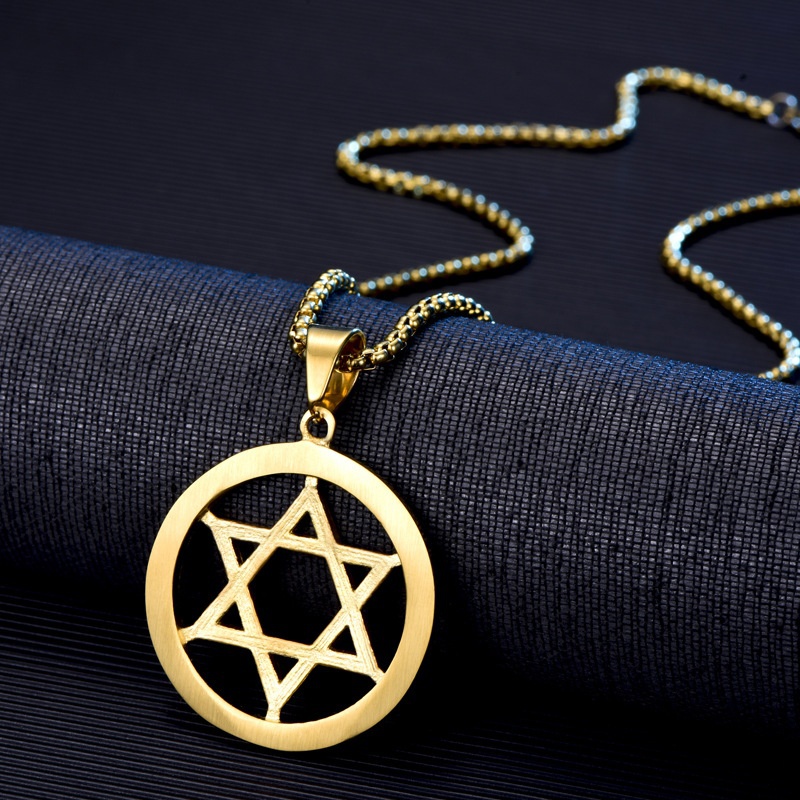 Kalung Rantai Dengan Liontin Hexagram Warna Emas Untuk Pria