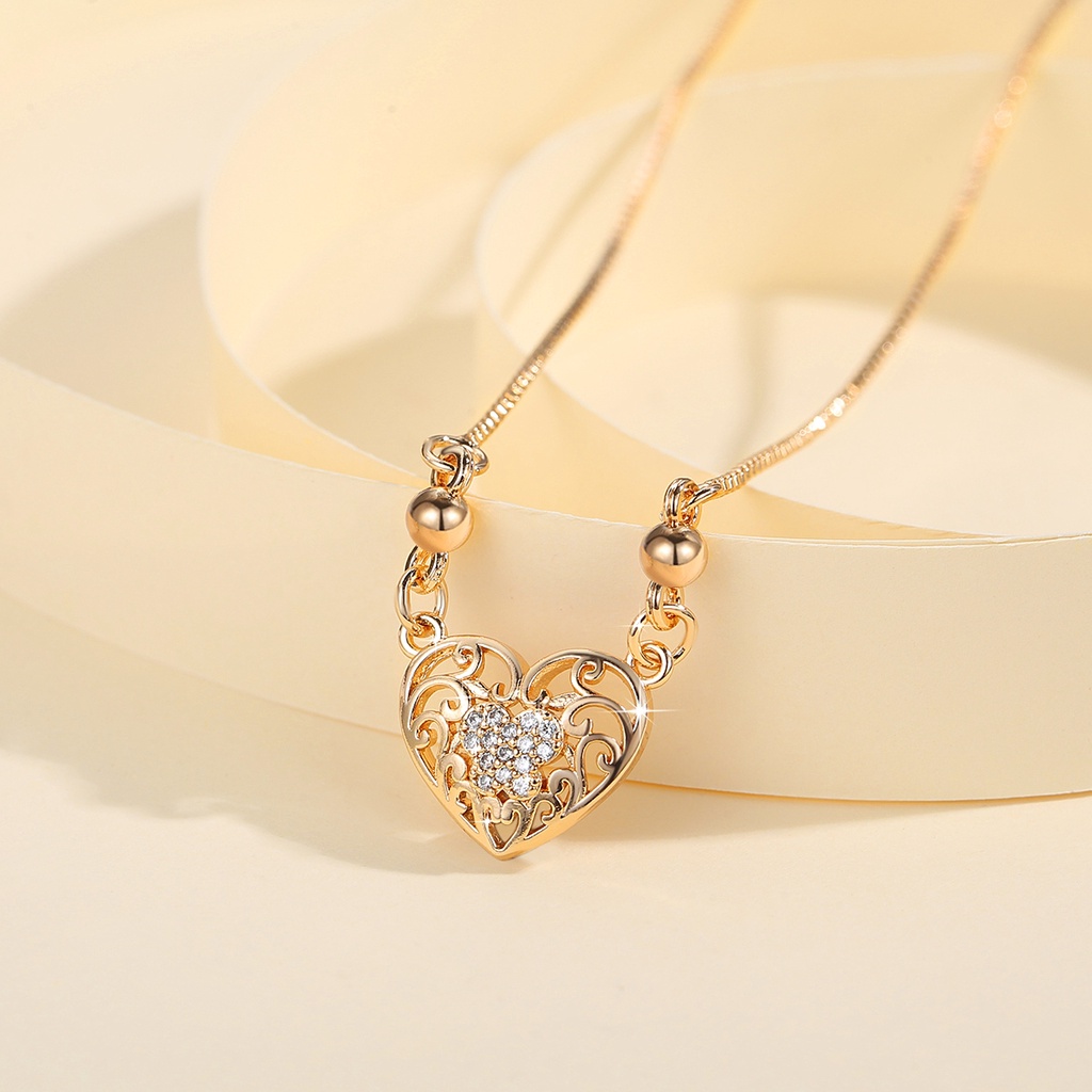 Y616 [COD✔] Kalung Liontin Heart Melubangi Aksesoris Fashion Wanita Kalung Rantai Dewasa Lapis Emas