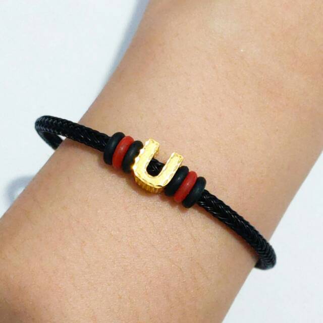 Gelang Tali dan Liontin Huruf U Elegant Emas Asli