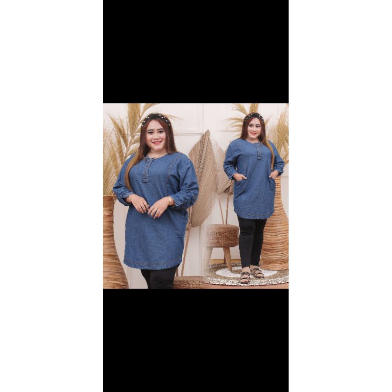 TUNIK JUMBO JEANS//TUNIK JUMBO LD 120 // TUNIK MURAH// TUNIK JEANS DENIM