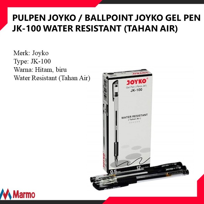 

PULPEN JOYKO / BALLPOINT JOYKO GEL PEN JK-100 WATER RESISTANT (TAHAN AIR)