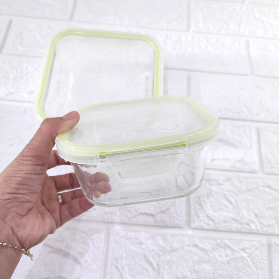 Kotak Makan Kaca Persegi Glass Bento Bekal Lunch Box Makanan Kulkas