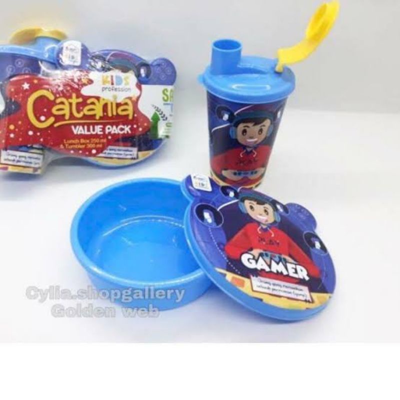 Kotak Makan + Botol Minum Anak | Wadah Bekal Plastik Kartun Animasi | Set Lunch box Souvernir Sovernir Ultah Ulang Tahun