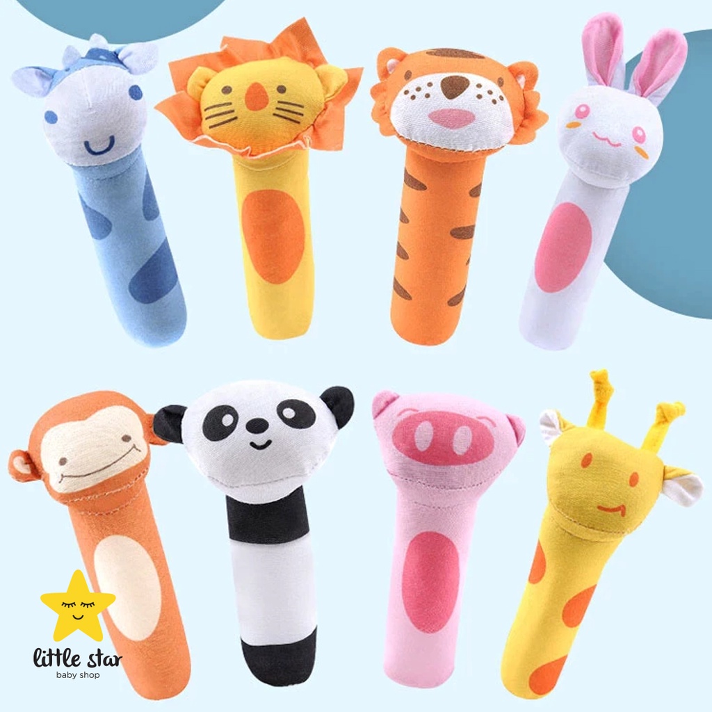 Mainan Bayi Bunyi Hand Rattle Stick Doll Baby Cewek Cowok Hewan Animal