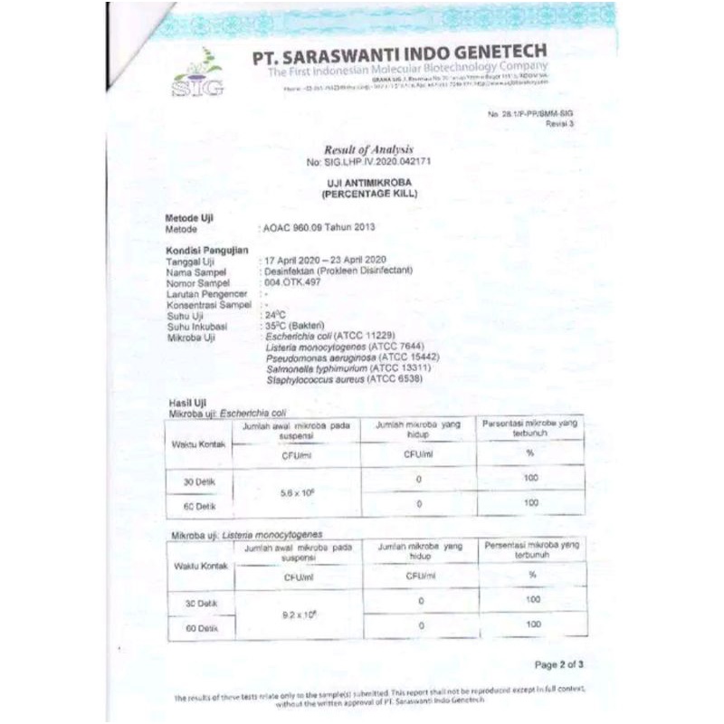 DISINFEKTAN KONSENTRAT DAN SIAP PAKAI PROKLEEN  5 LITER