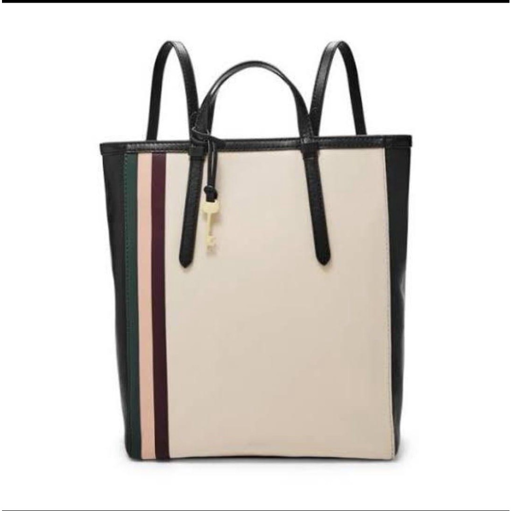 Tas FossilOriginal Camilia Large Convertible Backpack White Black New Original