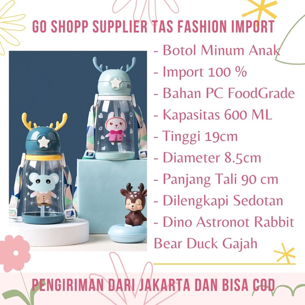 Botol Minum Anak Sedotan 600 ML Import - Botol Minum Sekolah Motif Karakter Lucu Viral Import Terbaru Kekinian - BT04