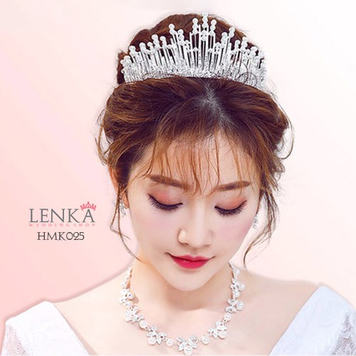 LENKA Aksesoris Pesta Pengantin Modern  Paket Crown Kalung Anting Wedding HMK025