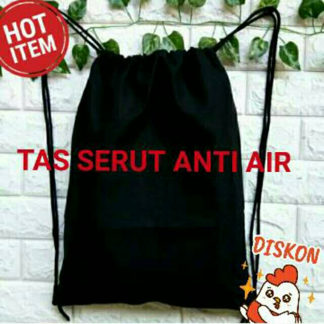 TAS SERUT ANTI AIR STRINGBAG RANSEL POLOS HITAM MURAH DrawString Bag bahan KAIN Polyster