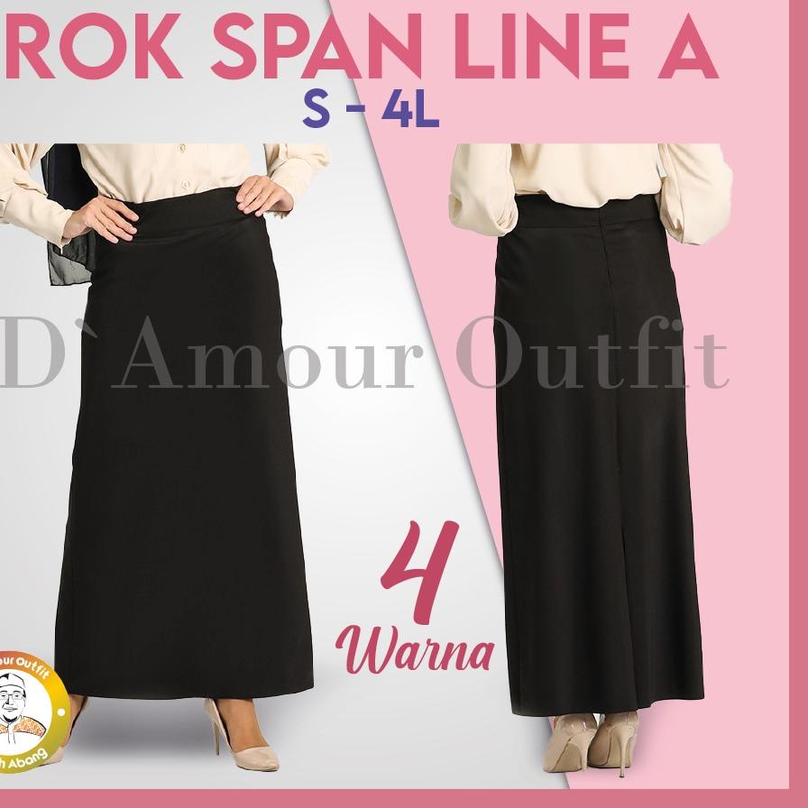 Miliki - Rok Kerja Wanita Panjang LINE A Ukuran S - 4L JUMBO Bahan Gabardine  Hitam Abu Mocca Coklat