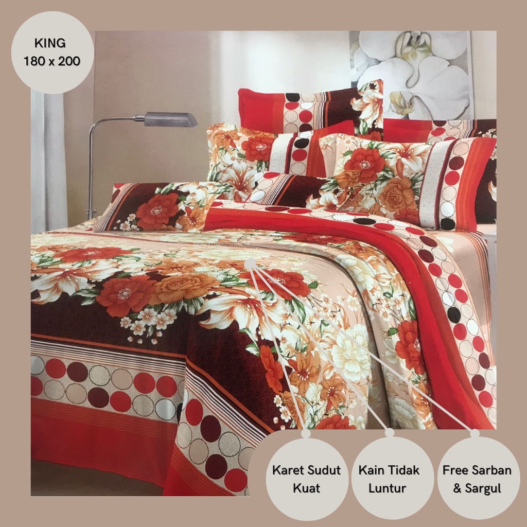 Sprei Kasur Busa Home Made Motif Bunga Kotak Bahan Katun Ukuran 180x200  Bedsheet Size King  Sarung Murah