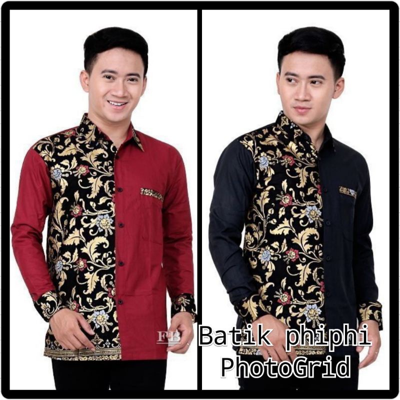 Kemeja Batik Kombinasi Pria Lengan Pendek Termurah &amp; Terlaris Size M,L,XL,XXL ( ORIGINAL ) #1