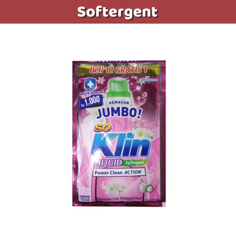 Soklin Liquid Detergent Jumbo 45ml 1 Renceng ( Isi 12 Sachet )