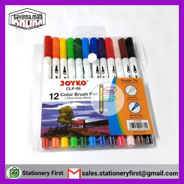 

U0Uo879- Brush Pen Joyko 12 Warna Clp-06 2In1 (Pena Dan Kuas Warna) Set Y7Ry688-