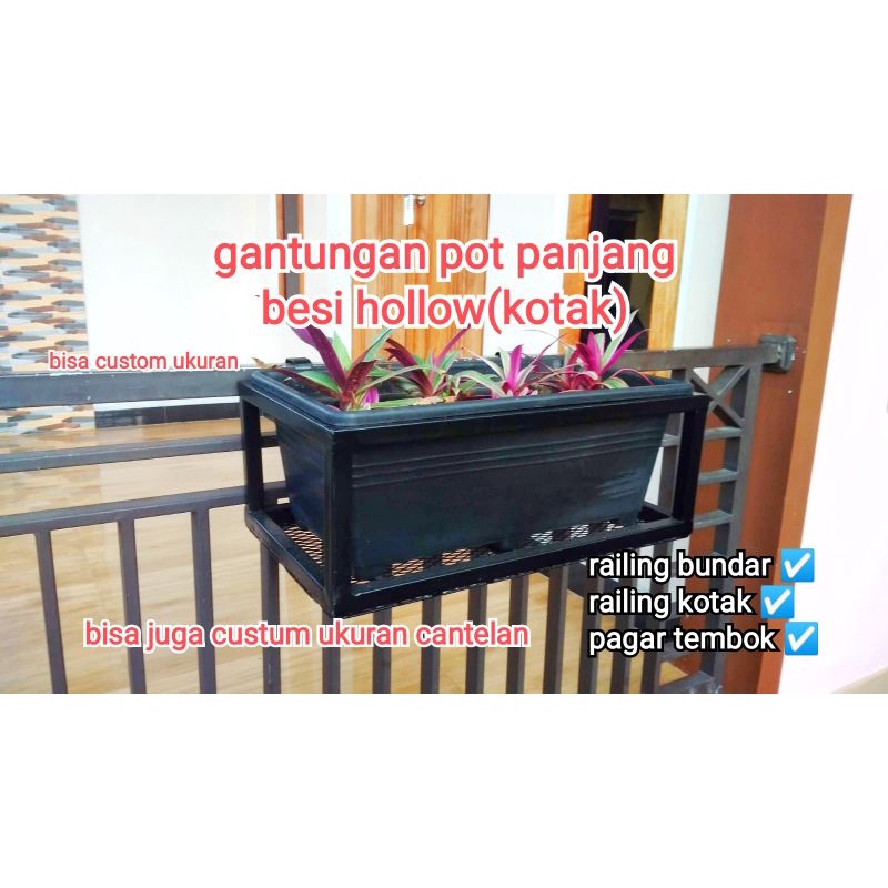 Gantungan pot panjang besi - rak pot bunga gantung pagar rumah