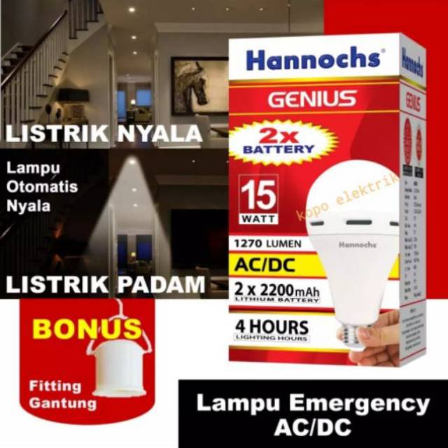 Lampu Led Emergency Hannochs 15w Hannoch Genius 15 watt Putih