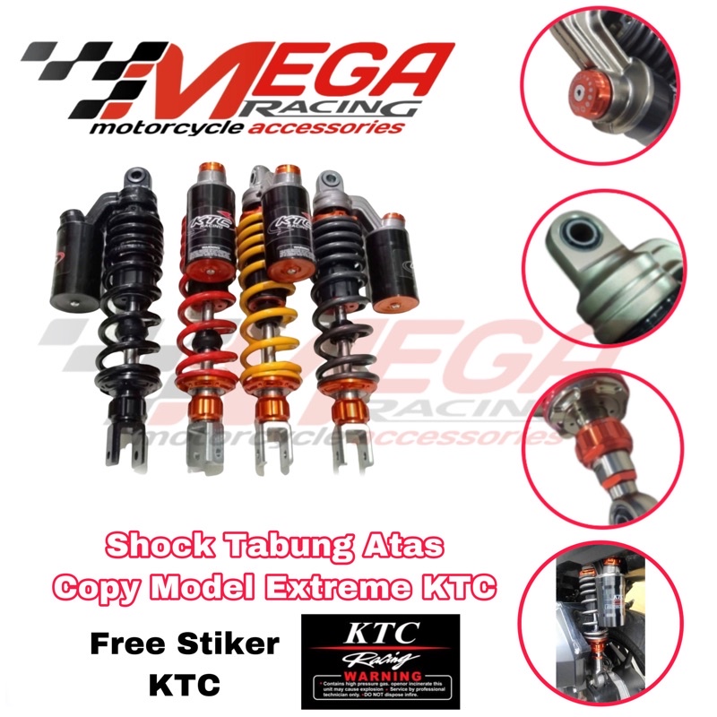 Shock KTC EXTREME tabung matic 310mm 330mm mio Mio,Beat,Scoopy,Vario,Fino,Xeon,Soul,Gt,X-rider,Genio,Spacy,Gear,Spin,Freego,fazzio,skuter,lexy,skutik,vario 150,vario 110,vario 125,beat street,mio karbu,mio m3,mio z,mio s,mio j,sporty shockbreaker belakang