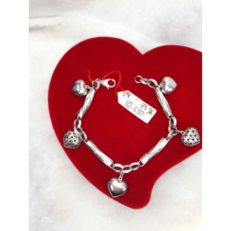 GL725H344H gelang rantai emas putih asli model vensi variasi liontin love waru white gold kadar 75%