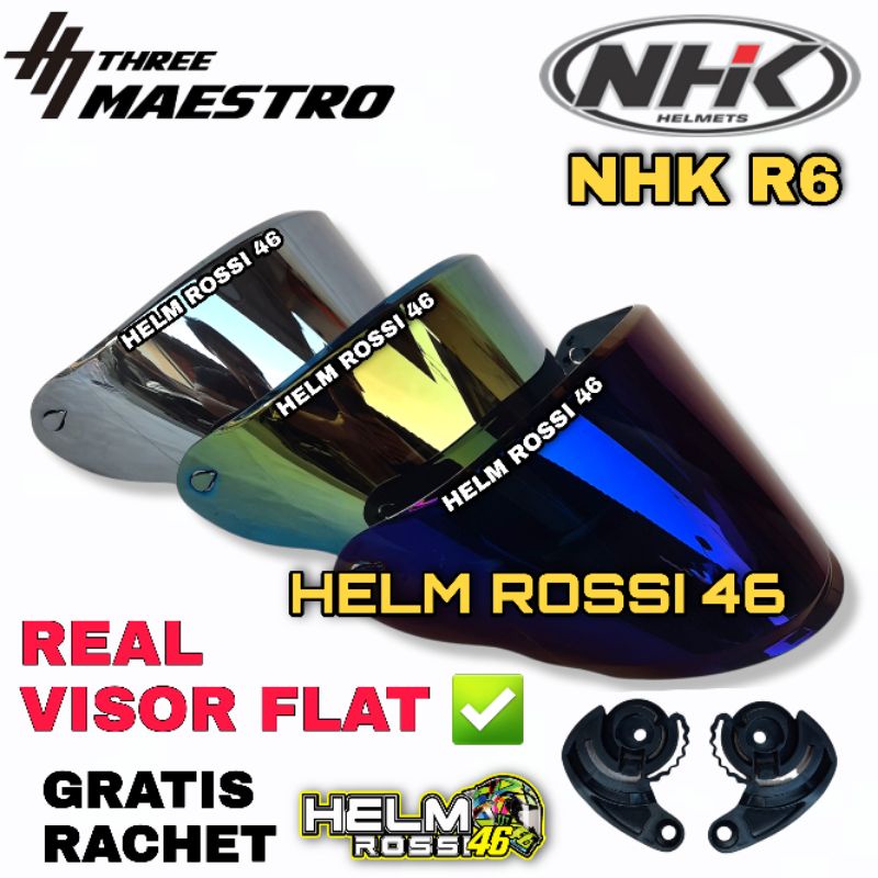 Kaca Visor Venom NHK R6 R 6 FLAT Iridium Silver Blue Gold Chrome Biru Emas Gratis Rachet Sepasang