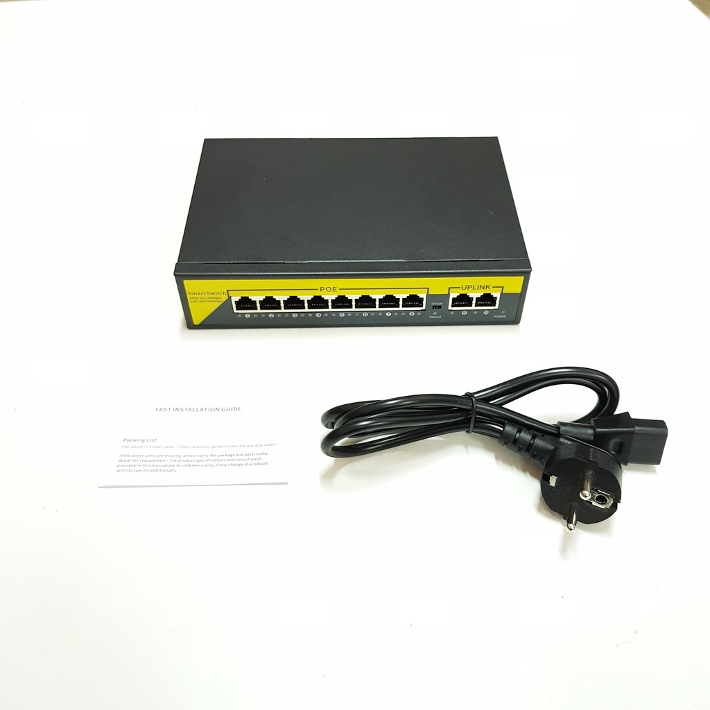 SMART POE SWICTH 8 + 2 Port 10/100M. 52V Adaptor &amp; up to 250M Transmission