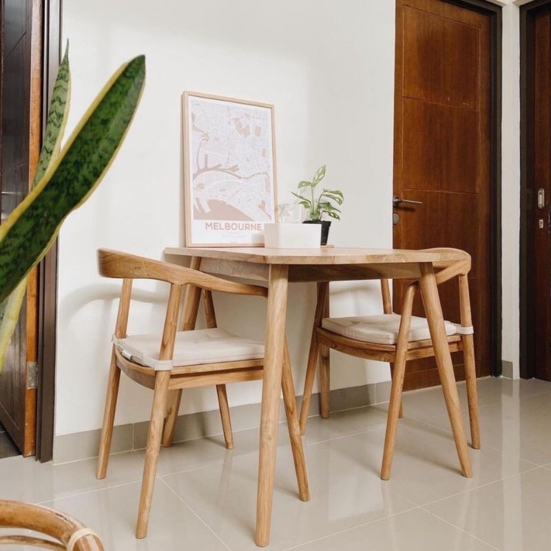 INKAYUSTORE SET MEJA KURSI CAFE MINIMALIS KAYU JATI | KURSI CAFE JATI MODERN | MEJA CAFE JATI MINIMA