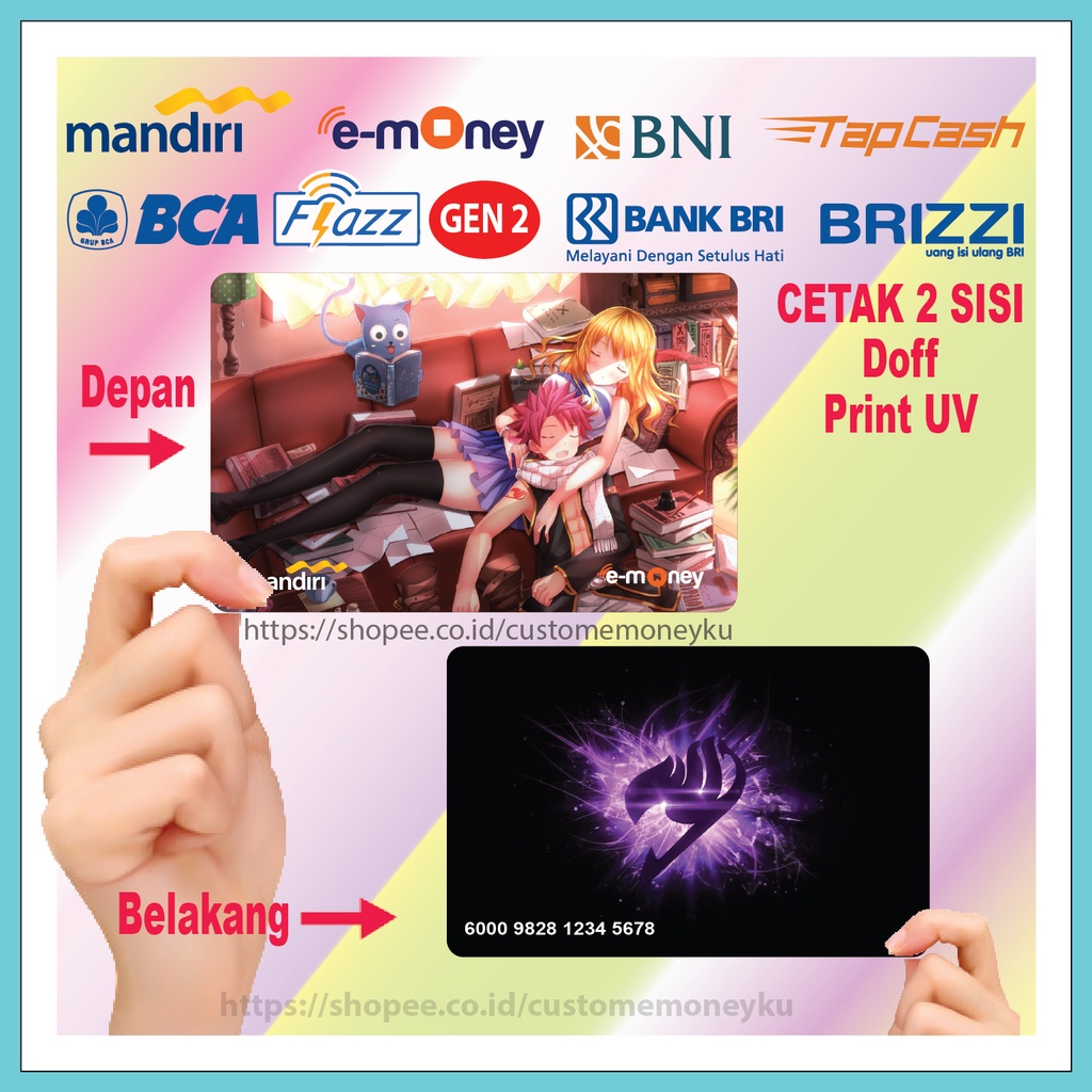 KARTU EMONEY ANIME KARTUN FAIRY TALE ETOLL E-MONEY MANDIRI FLAZZ BCA GEN 2 TAPCASH BRIZZI - 2 SISI