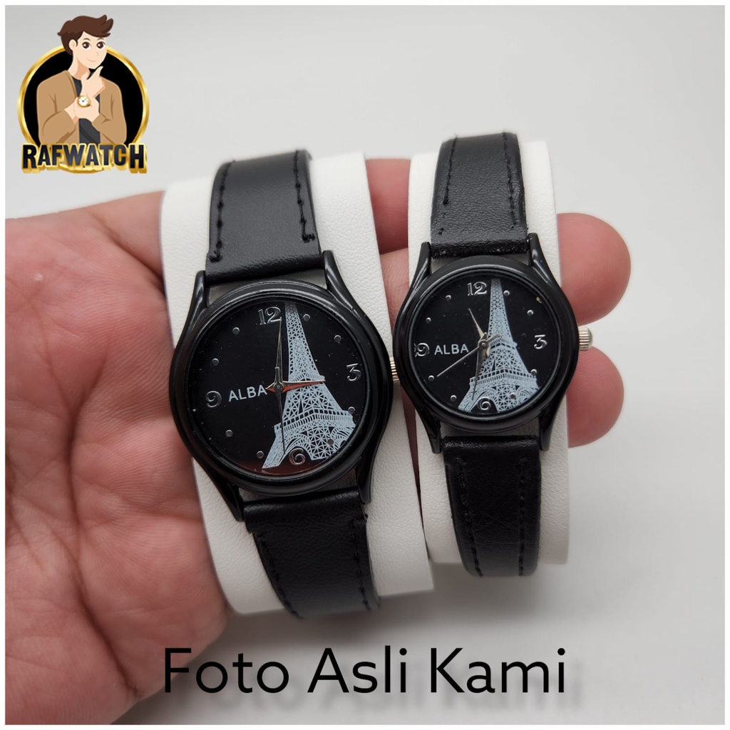 Jam Tangan Alba Kulit Vintage Casual Motif Paris Unisex