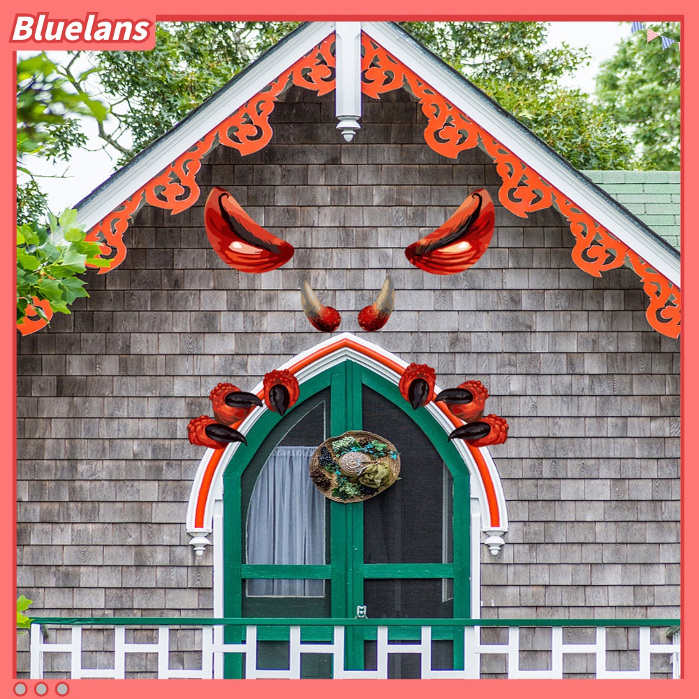 1 Set Stiker Dinding Desain Wajah Mata Besar Tahan Matahari Untuk Halloween