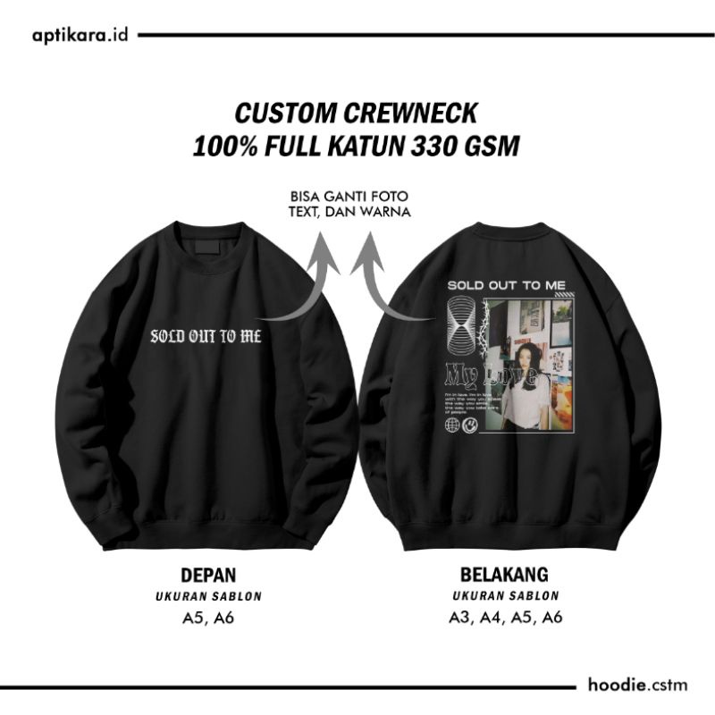 Jaket Hoodie Crewneck Custom Pria & Wanita Premium Bahan Full Cotton Sablon Satuan Bijian Pakai Foto