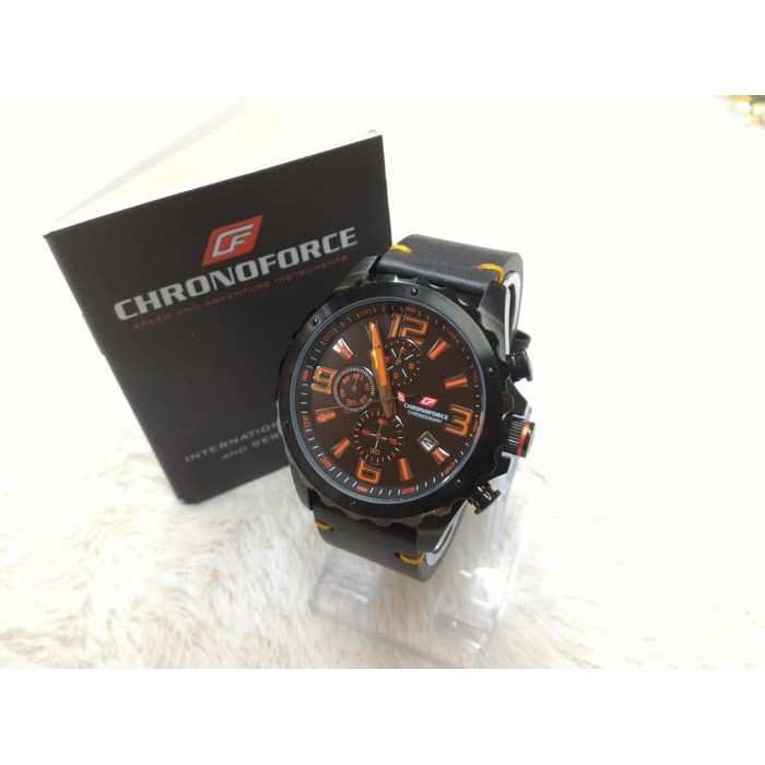 Chronoforce Jam Tangan Pria Strap Kulit CF 5235 Black Original
