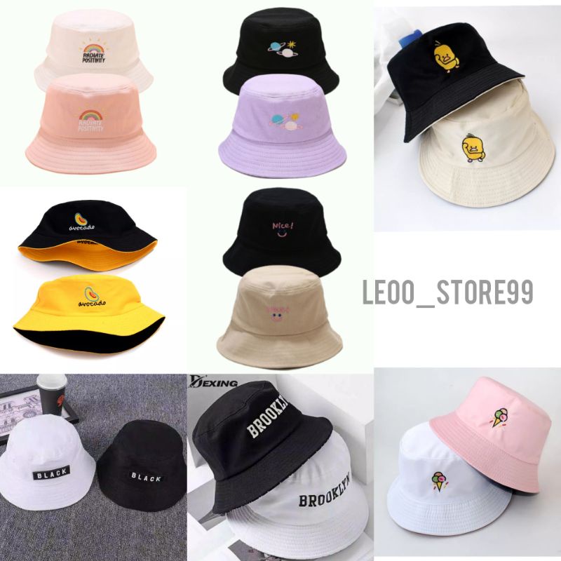 topi bucket hat pria dan wanita bolak balik bervariasi bordil bolak balik luar dalam 100% premium