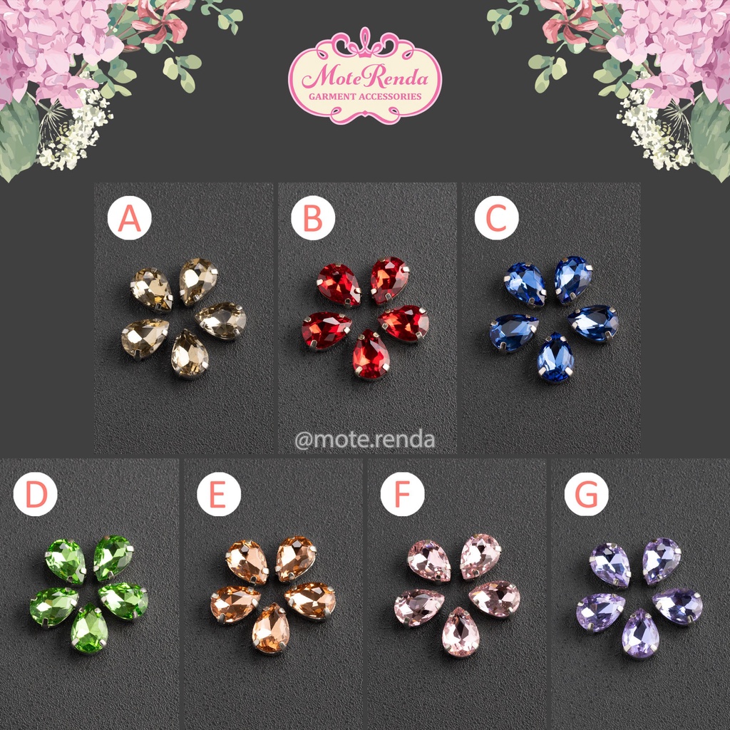 Payet kristal jahit orient, rhinestone with claws bentuk tetes (harga per lusin), kode 0TOR