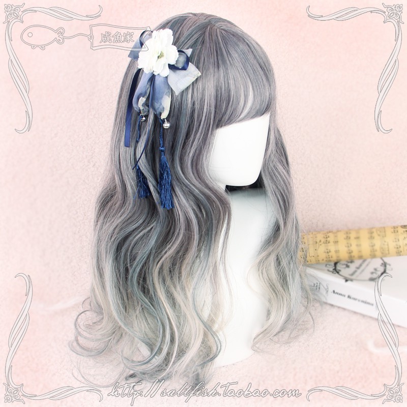 LOL-147 wig rambut palsu daily lolita korea kpop mermaid wave denim