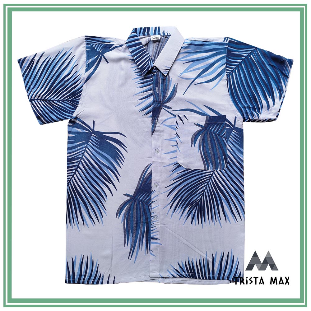 Baju Pantai Pria - Kemeja Pantai Hawai - Hawaiian Shirt Warna Putih Size L XL XXL