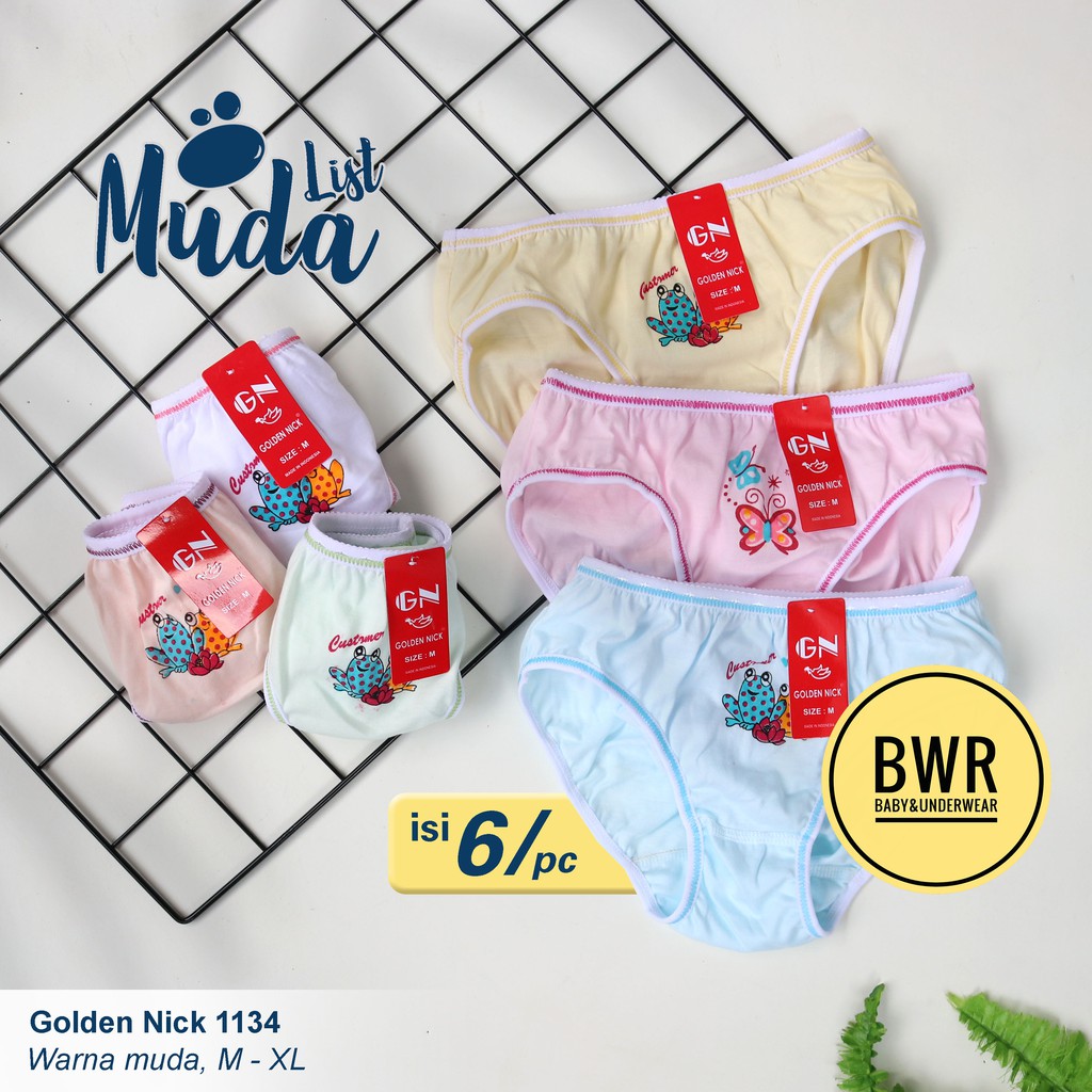 [ 6pc ] CD Golden Nick 1134 Warna Muda List | Celana Dalam Anak Remaja Warna Muda - Bwr