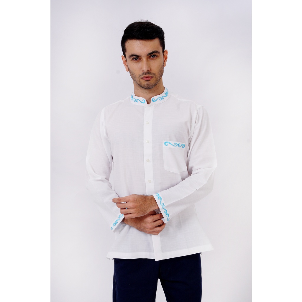 BRITANIA Kemeja Koko Pria Putih Bordir 0505 Lengan Panjang