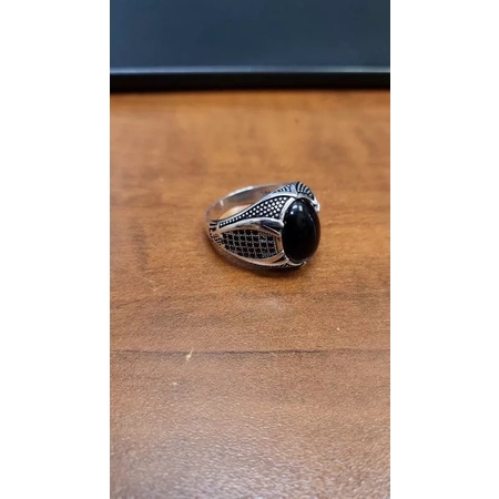 Cincin Batu Akik Black Onix Agate Hitam Pekat Elegan Berkelas